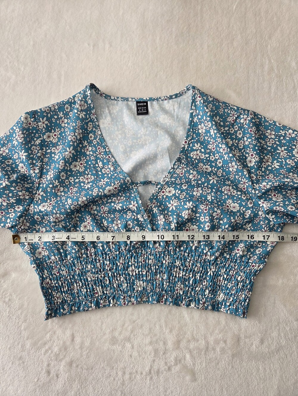 Shein Teal Floral Two-Piece Crop Top & Shorts Set Size Medium - Picture 11 of 12